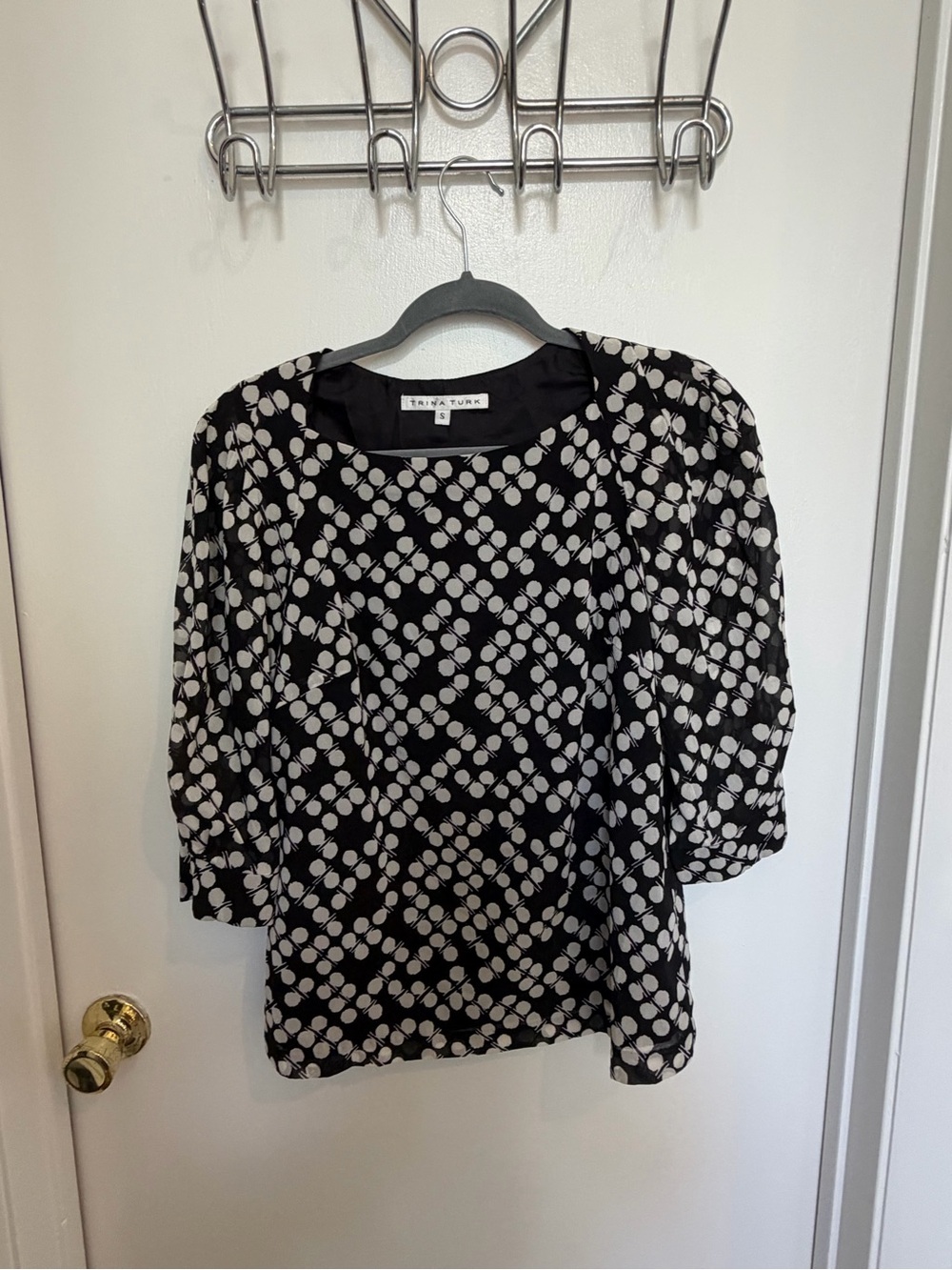 Trina Turk Black and White Dot Print Blouse
